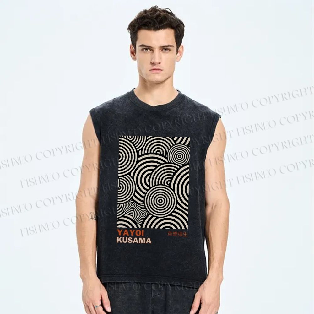 Unisex Yayoi Kusama Geometric Circles Printed Washed Tank Top