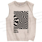 Unisex Geometric Lines Printed Washed Tank Top