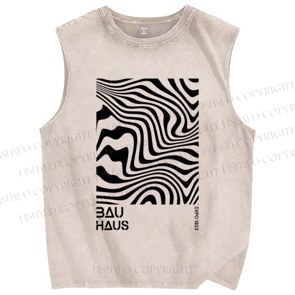 Unisex Geometric Lines Printed Washed Tank Top