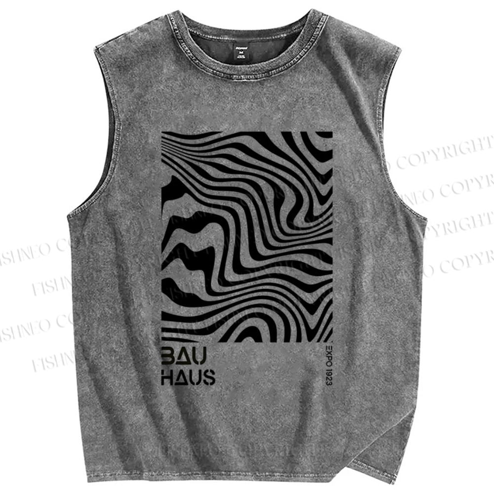 Unisex Geometric Lines Printed Washed Tank Top