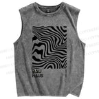 Unisex Geometric Lines Printed Washed Tank Top