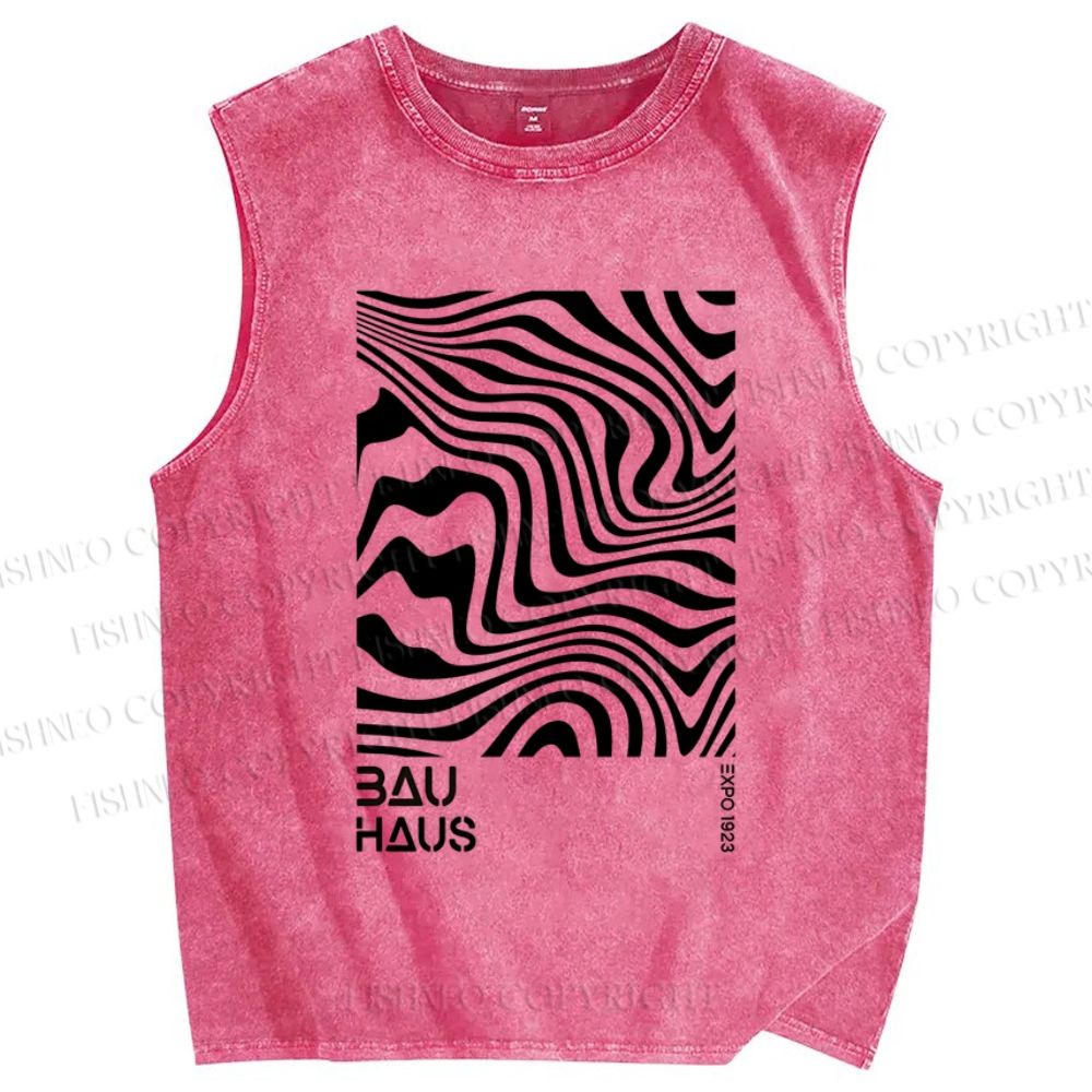Unisex Geometric Lines Printed Washed Tank Top