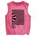 Unisex Geometric Lines Printed Washed Tank Top