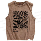 Unisex Geometric Lines Printed Washed Tank Top