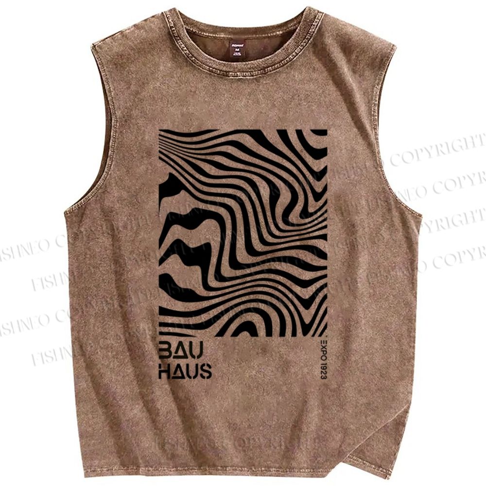 Unisex Geometric Lines Printed Washed Tank Top