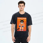 Unisex Artistic Cat Printed Washed Tee
