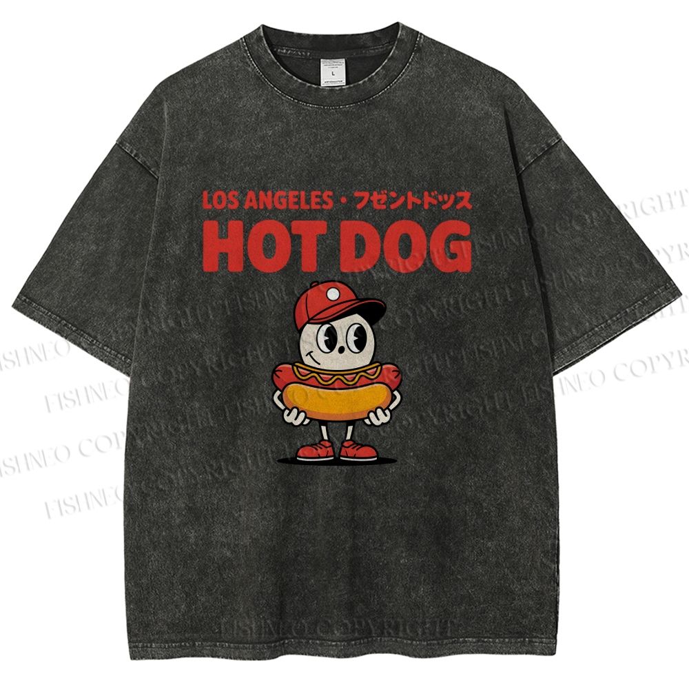 Unisex Hot Dog Printed Washed Tee