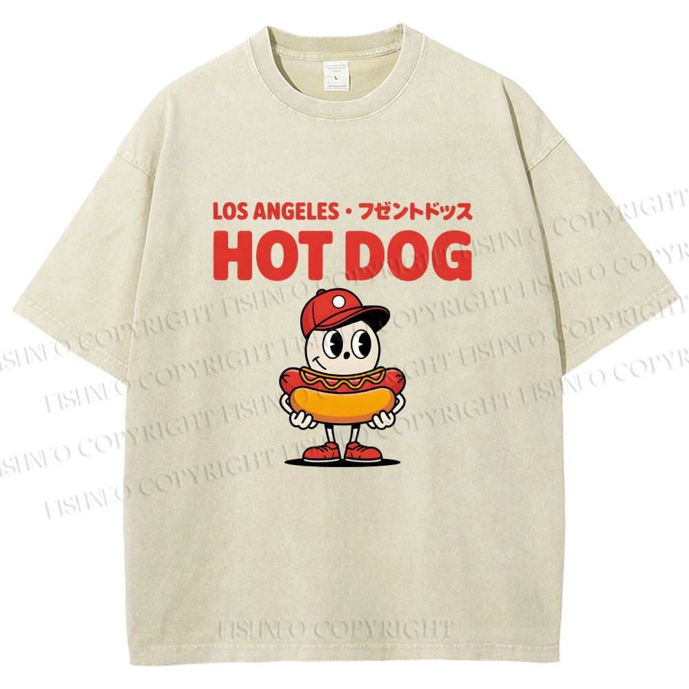 Unisex Hot Dog Printed Washed Tee