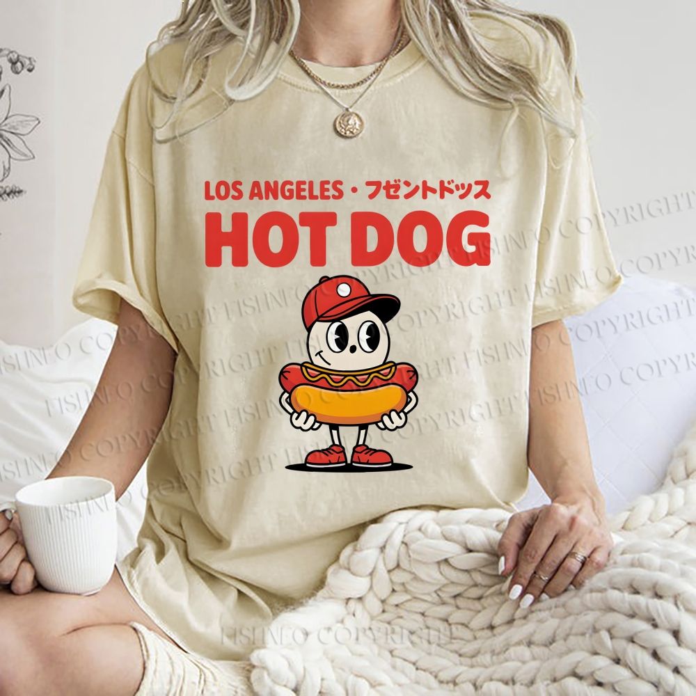 Unisex Hot Dog Printed Washed Tee