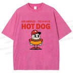 Unisex Hot Dog Printed Washed Tee