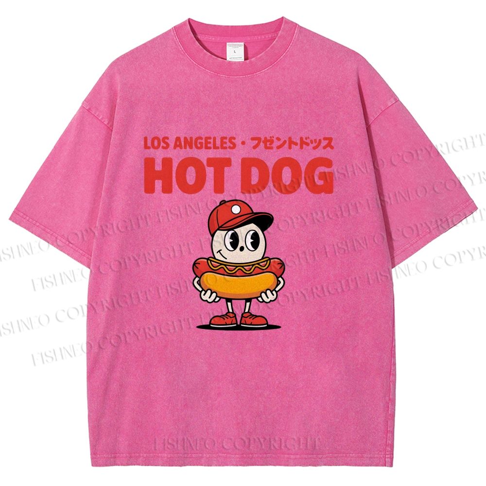 Unisex Hot Dog Printed Washed Tee