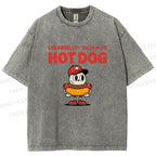 Unisex Hot Dog Printed Washed Tee
