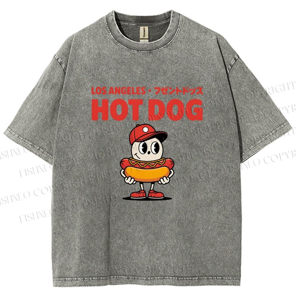 Unisex Hot Dog Printed Washed Tee