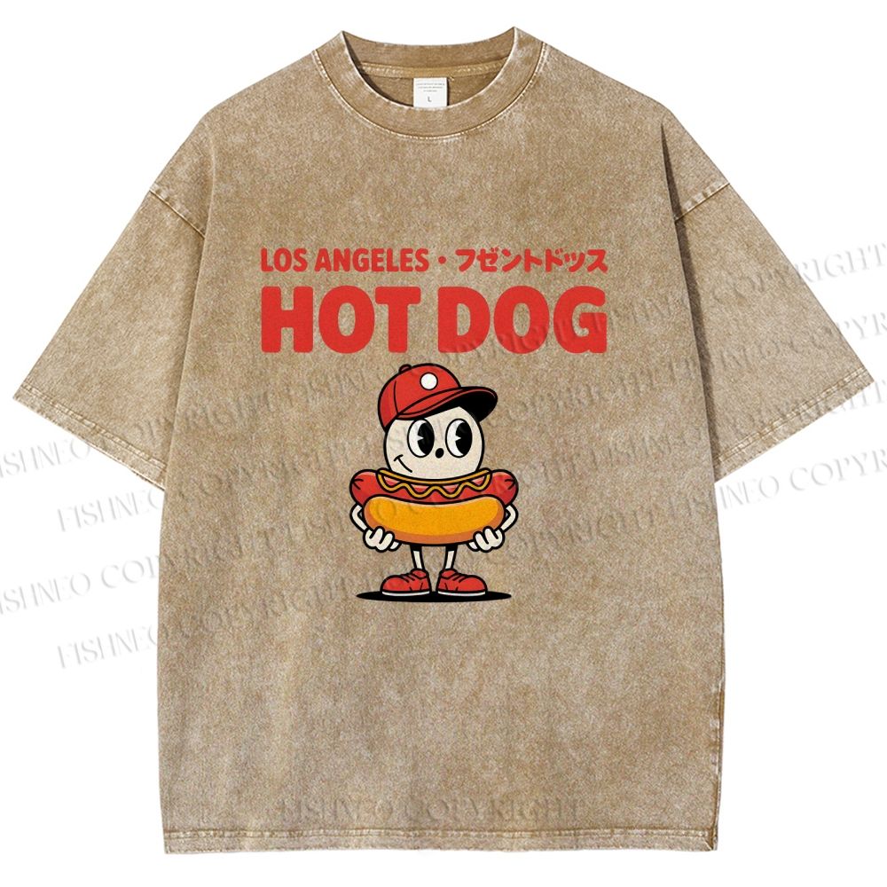 Unisex Hot Dog Printed Washed Tee