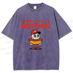 Unisex Hot Dog Printed Washed Tee