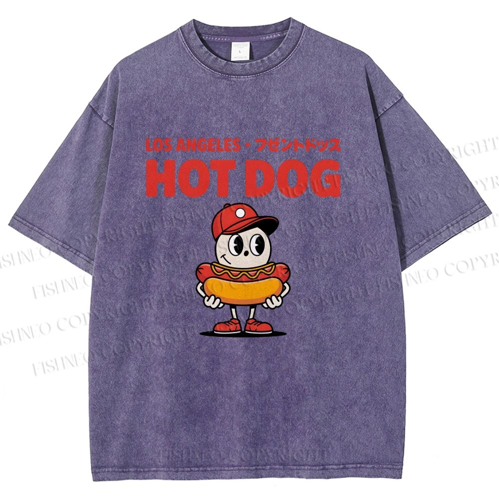 Unisex Hot Dog Printed Washed Tee
