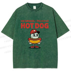 Unisex Hot Dog Printed Washed Tee
