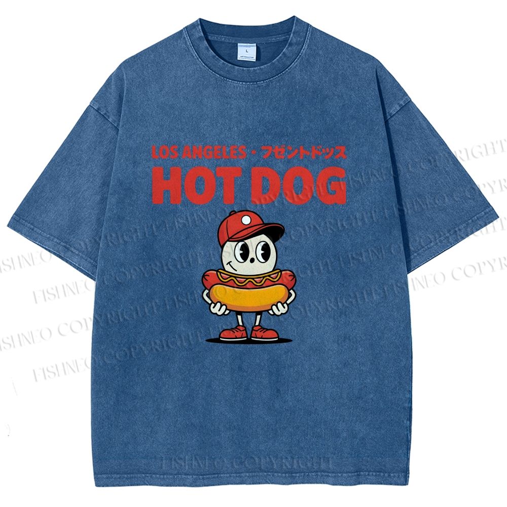 Unisex Hot Dog Printed Washed Tee