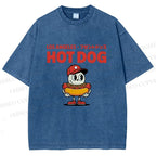 Unisex Hot Dog Printed Washed Tee