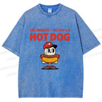 Unisex Hot Dog Printed Washed Tee