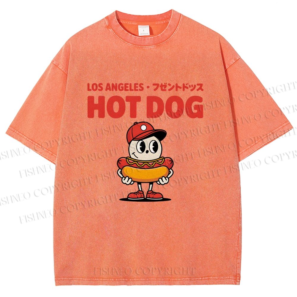 Unisex Hot Dog Printed Washed Tee