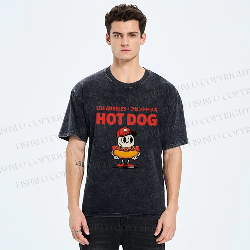 Unisex Hot Dog Printed Washed Tee