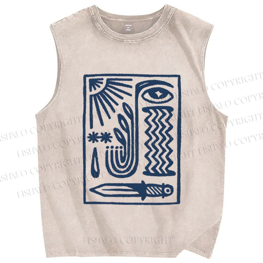 Unisex Geometric Eyes Printed Washed Tank Top