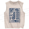 Unisex Geometric Eyes Printed Washed Tank Top