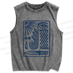Unisex Geometric Eyes Printed Washed Tank Top