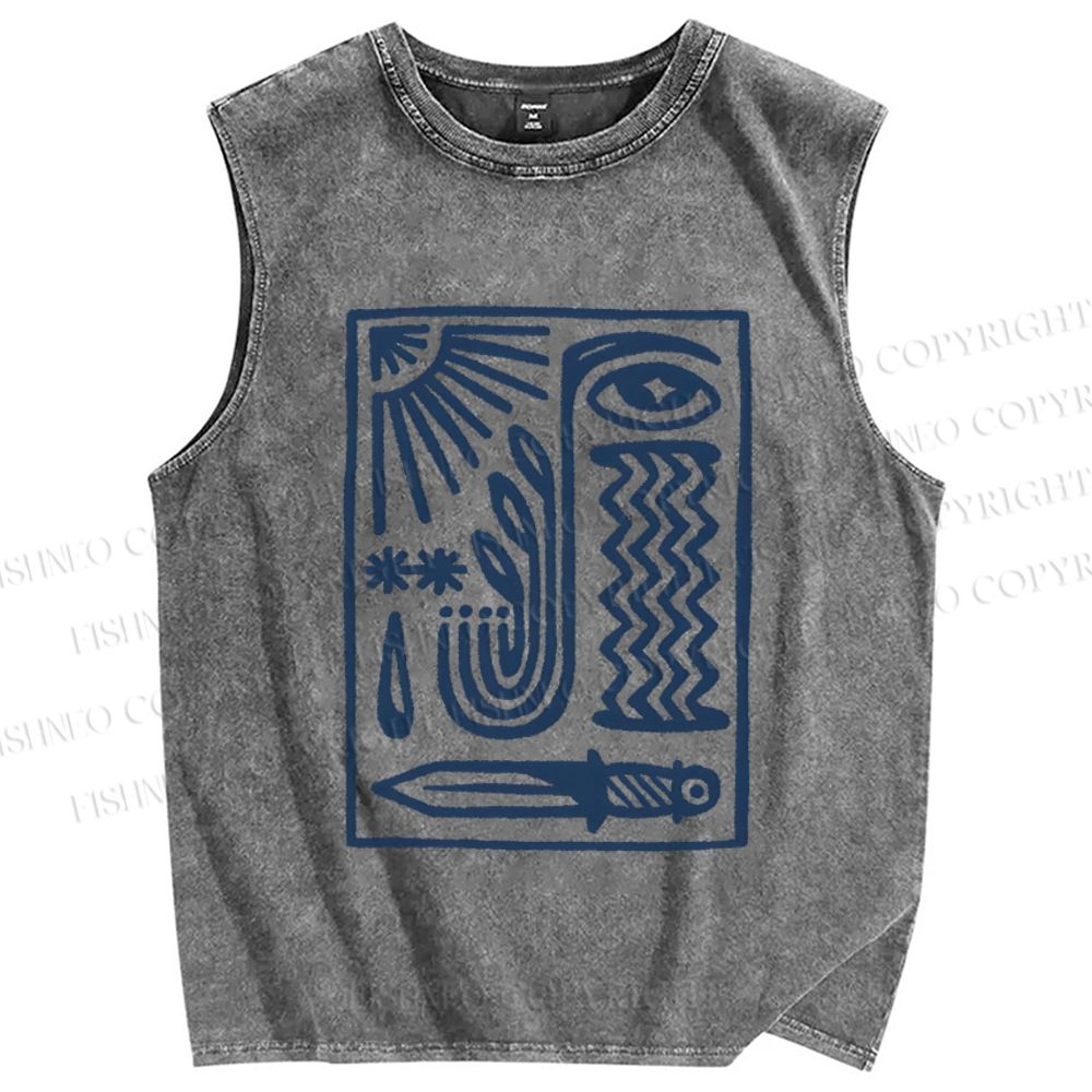 Unisex Geometric Eyes Printed Washed Tank Top