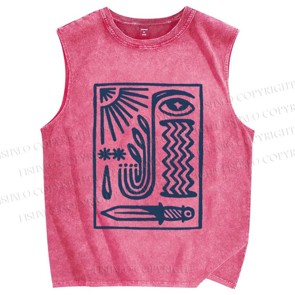 Unisex Geometric Eyes Printed Washed Tank Top