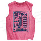 Unisex Geometric Eyes Printed Washed Tank Top