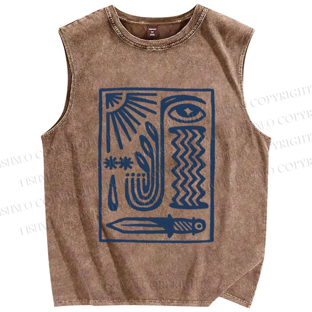Unisex Geometric Eyes Printed Washed Tank Top