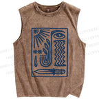 Unisex Geometric Eyes Printed Washed Tank Top