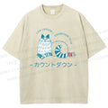 Unisex Artistic Sketch Cat Printed Washed Tee