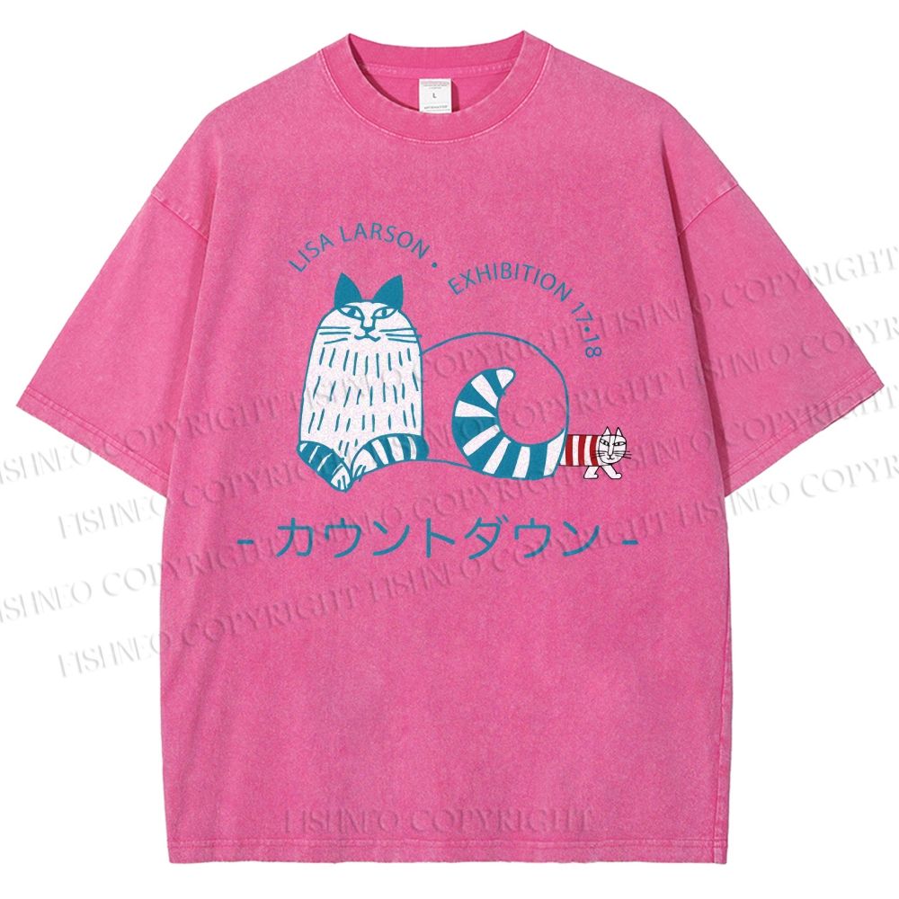 Unisex Artistic Sketch Cat Printed Washed Tee