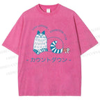 Unisex Artistic Sketch Cat Printed Washed Tee