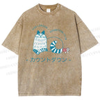 Unisex Artistic Sketch Cat Printed Washed Tee