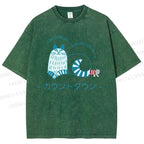 Unisex Artistic Sketch Cat Printed Washed Tee