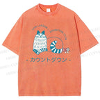Unisex Artistic Sketch Cat Printed Washed Tee