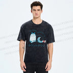 Unisex Artistic Sketch Cat Printed Washed Tee