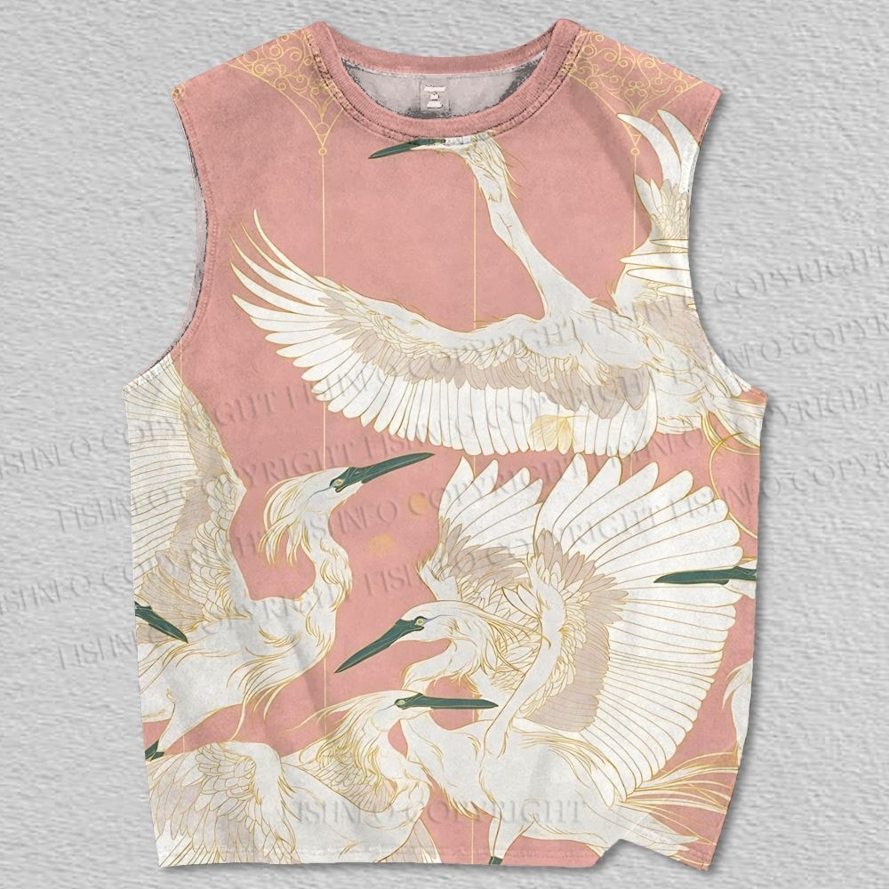 Unisex Vintage Crane Printed Tank Top