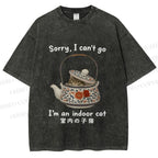 Unisex I am A Indoor Cat In Tea Pot Printed Washed Tee