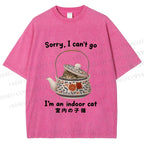 Unisex I am A Indoor Cat In Tea Pot Printed Washed Tee