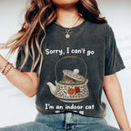 Unisex I am A Indoor Cat In Tea Pot Printed Washed Tee
