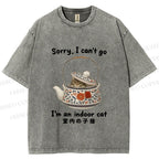 Unisex I am A Indoor Cat In Tea Pot Printed Washed Tee