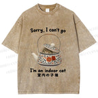 Unisex I am A Indoor Cat In Tea Pot Printed Washed Tee