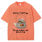 Unisex I am A Indoor Cat In Tea Pot Printed Washed Tee