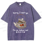 Unisex I am A Indoor Cat In Tea Pot Printed Washed Tee