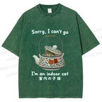 Unisex I am A Indoor Cat In Tea Pot Printed Washed Tee